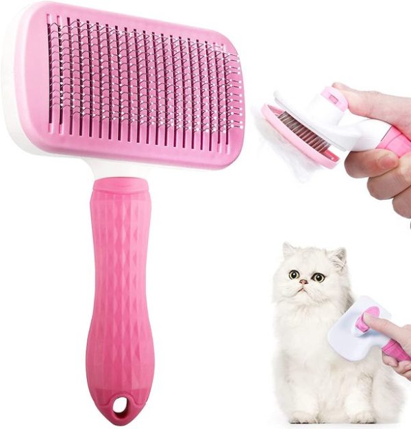 Dog Hair Remover Comb / Grooming Brush – square pink 9