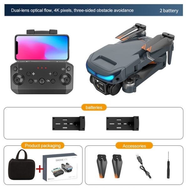 Drone 4k Profesional Gps 5km Dual Hd Quadcopter With Camera With 360 Obstacle Avoidance 5g Wifi Vs Xt9 Mini Drone Rc Quadcopter – Camera Drones – Dark Grey 2 Battery 10