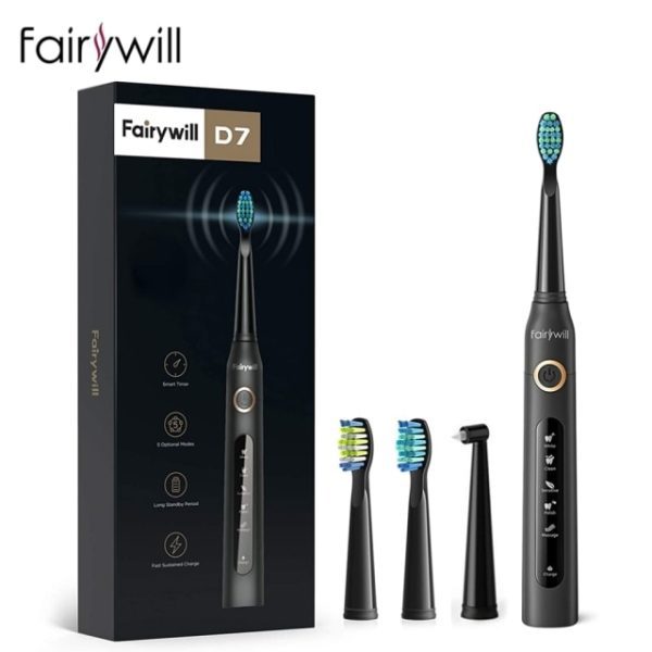 Fairywill Electric Sonic Toothbrush Fw-507 Usb Charge Rechargeable Adult Waterproof Electronic Tooth 8 Brushes Replacement Heads - Electric Toothbrush - FW-ET507Black 8