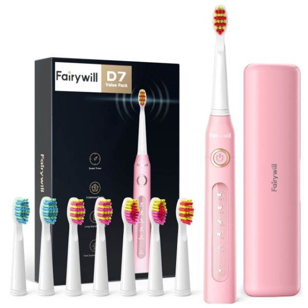 Fairywill Electric Sonic Toothbrush Fw-507 Usb Charge Rechargeable Adult Waterproof Electronic Tooth 8 Brushes Replacement Heads - Electric Toothbrush - 507Pink-420-8BH 23