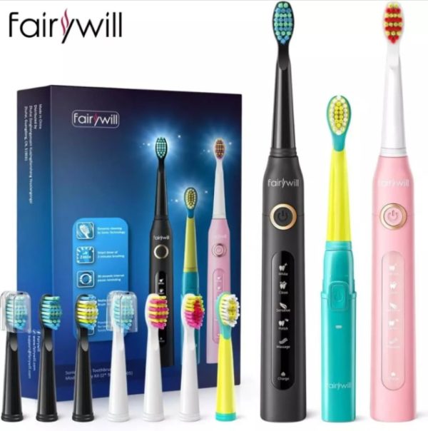 Fairywill Electric Sonic Toothbrush Fw-507 Usb Charge Rechargeable Adult Waterproof Electronic Tooth 8 Brushes Replacement Heads - Electric Toothbrush - FW507Dual-2001BE 24