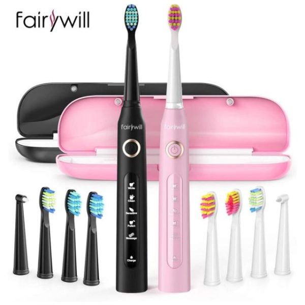 Fairywill Electric Sonic Toothbrush Fw-507 Usb Charge Rechargeable Adult Waterproof Electronic Tooth 8 Brushes Replacement Heads - Electric Toothbrush - FW-507-420-BP-Set 12