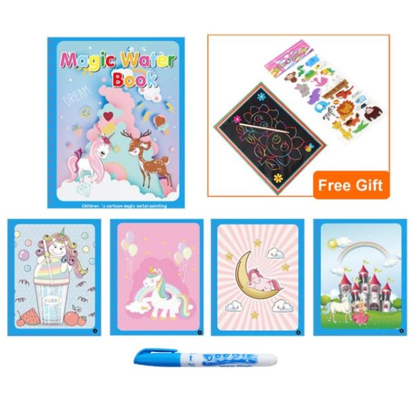 Kids Magic Water Drawing & Coloring Book With Doodle Magic Pen – Unicorn 1TZ1GGH 10