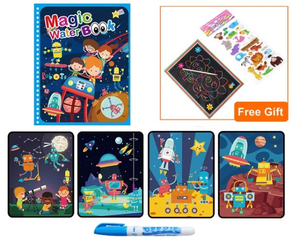 Kids Magic Water Drawing & Coloring Book With Doodle Magic Pen – Robot 1TZ1GGH 11