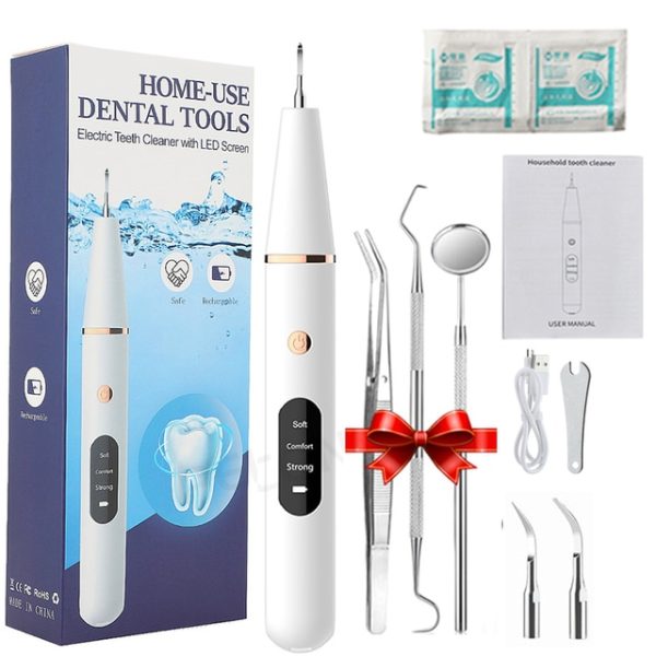 Ultrasonic Dental Scaler For Teeth Tartar Stain Tooth Calculus Remover Electric Sonic Teeth Plaque Cleaner Dental Stone Removal – Oral Irrigator – White Kit 7