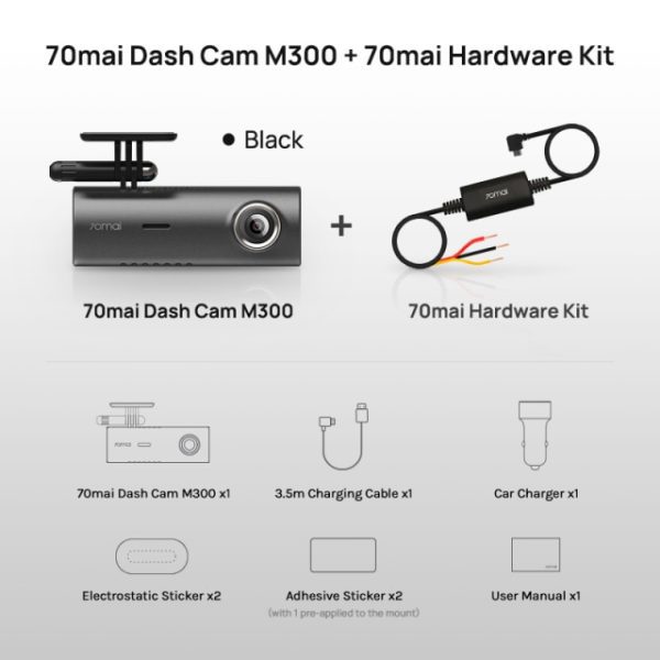 70mai Dash Cam M300 Car Dvr 1296p Night Vision 70mai M300 Cam Recorder 24h Parking Mode Wifi & App Control – Dvr/dash Camera – M300 Black n HW Kit 8