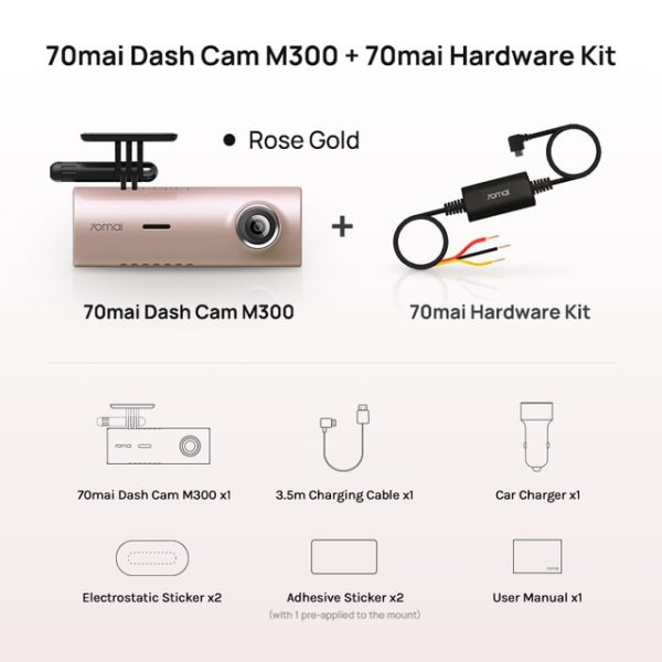 70mai Dash Cam M300 Car Dvr 1296p Night Vision 70mai M300 Cam Recorder 24h Parking Mode Wifi & App Control – Dvr/dash Camera – M300 Gold n HW Kit 12