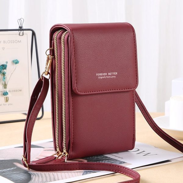 Soft Leather Women Crossbody Cellphone Wallet – red 1 23